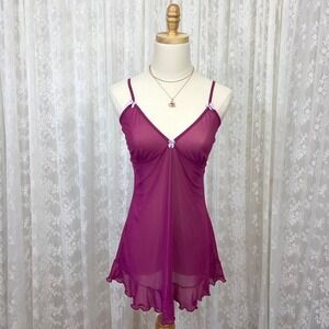 Femme Jolie Purple Pink Mesh Babydoll‎ Slip Dress Lingerie NWT Women L Y2K Style